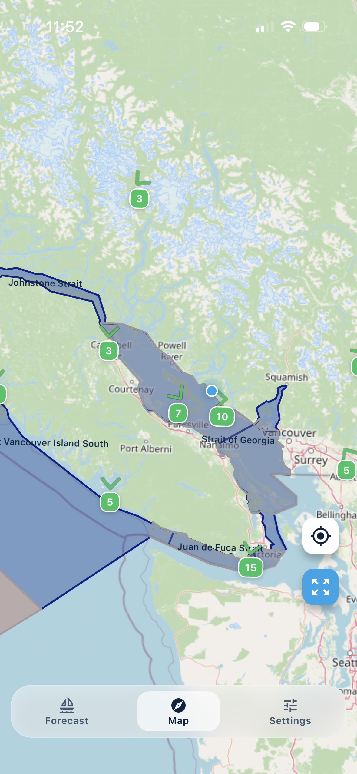TrueWind weather forecast screen