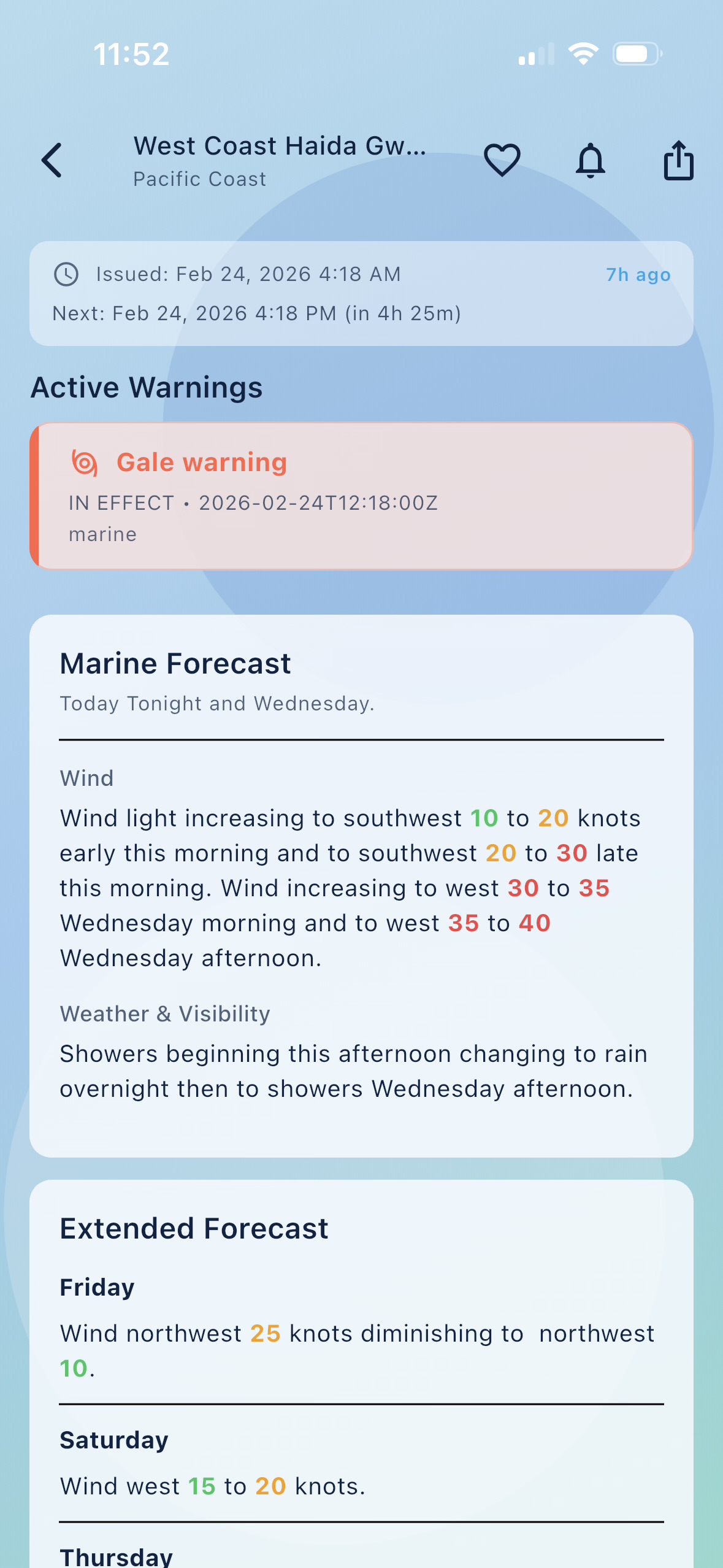 TrueWind marine map with forecast markers